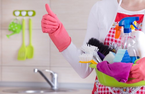 Kitchen surfaces protected during an oven cleaning service